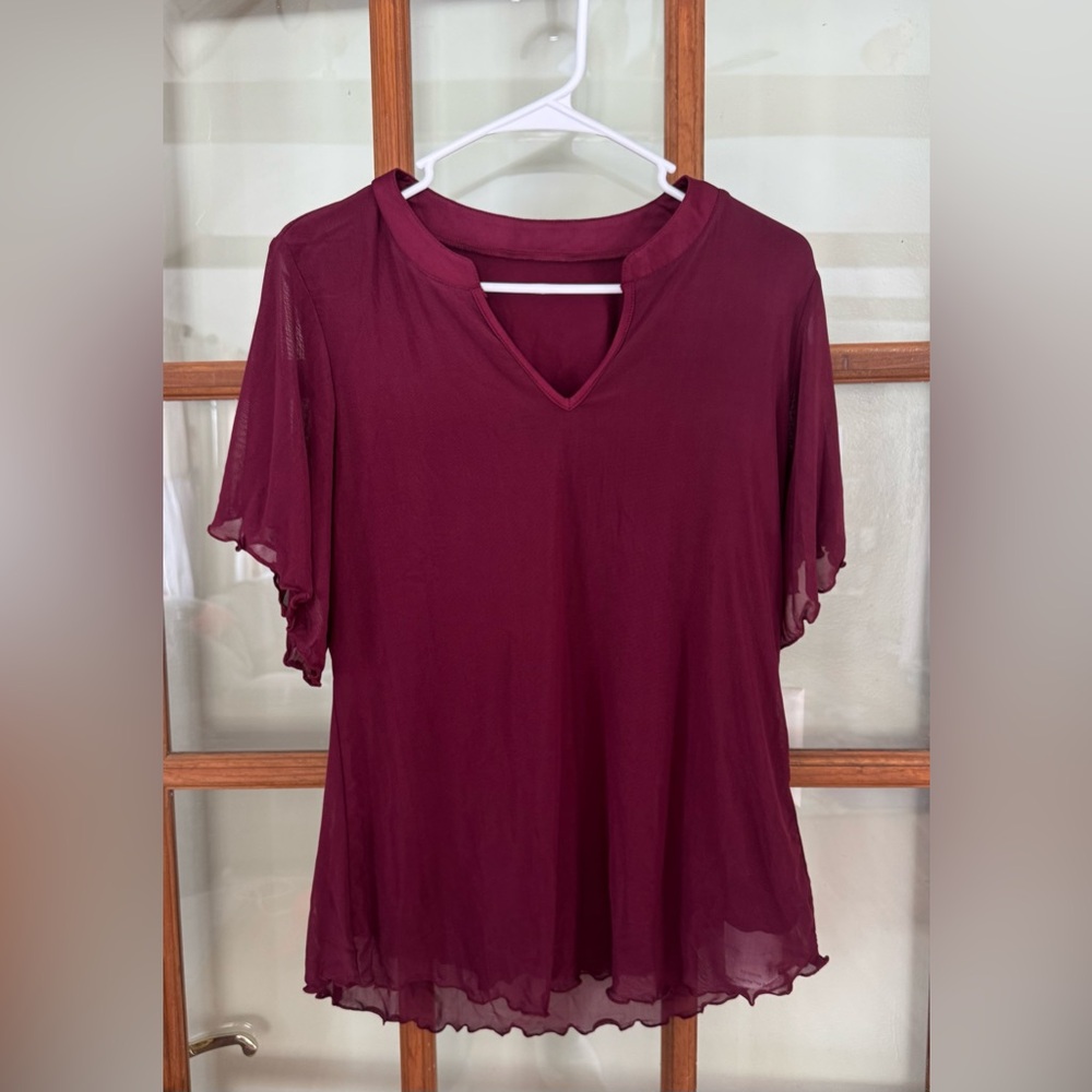 NWT LUYAA Women's V Neck Blouse Short Sleeve Flowy Office Layered Loose Small